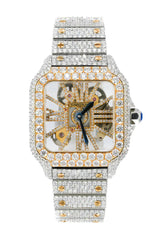 CS SKELETON TWO-TONE | Stainless Steel 41mm Moissanite Watch |20CT