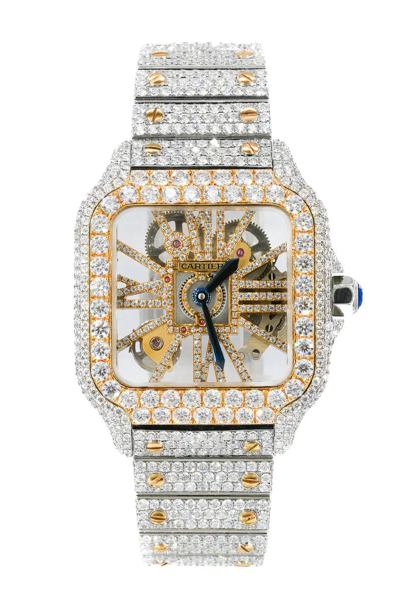 CS SKELETON TWO-TONE | Stainless Steel 41mm Moissanite Watch |20CT
