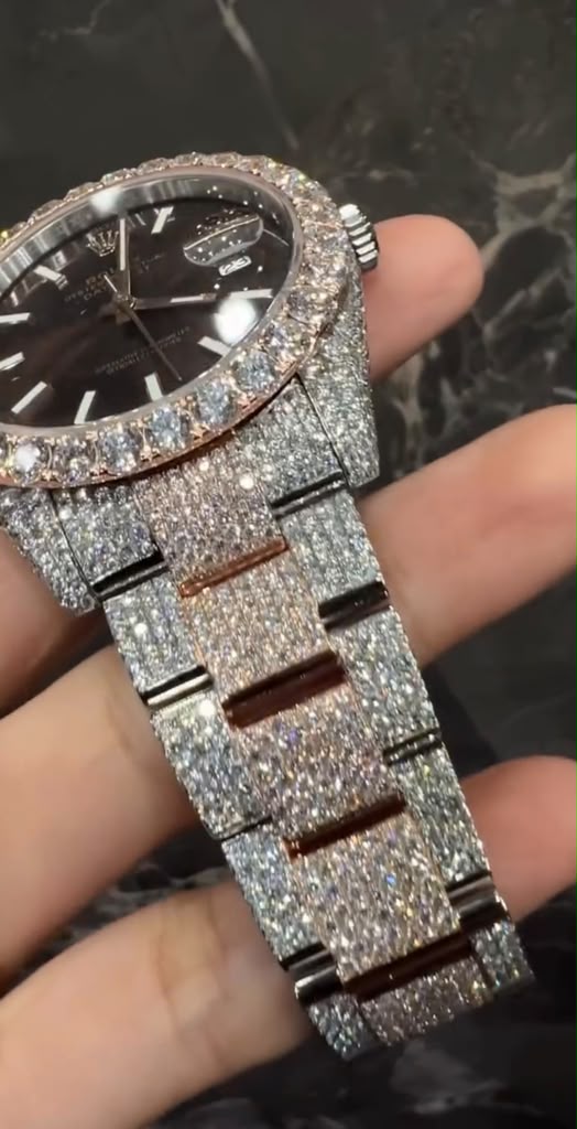 Bust Down Chocolate Brown Face Fuly Two Tone Rose & White Moissanite Watch | 41MM | 14K Secondary image