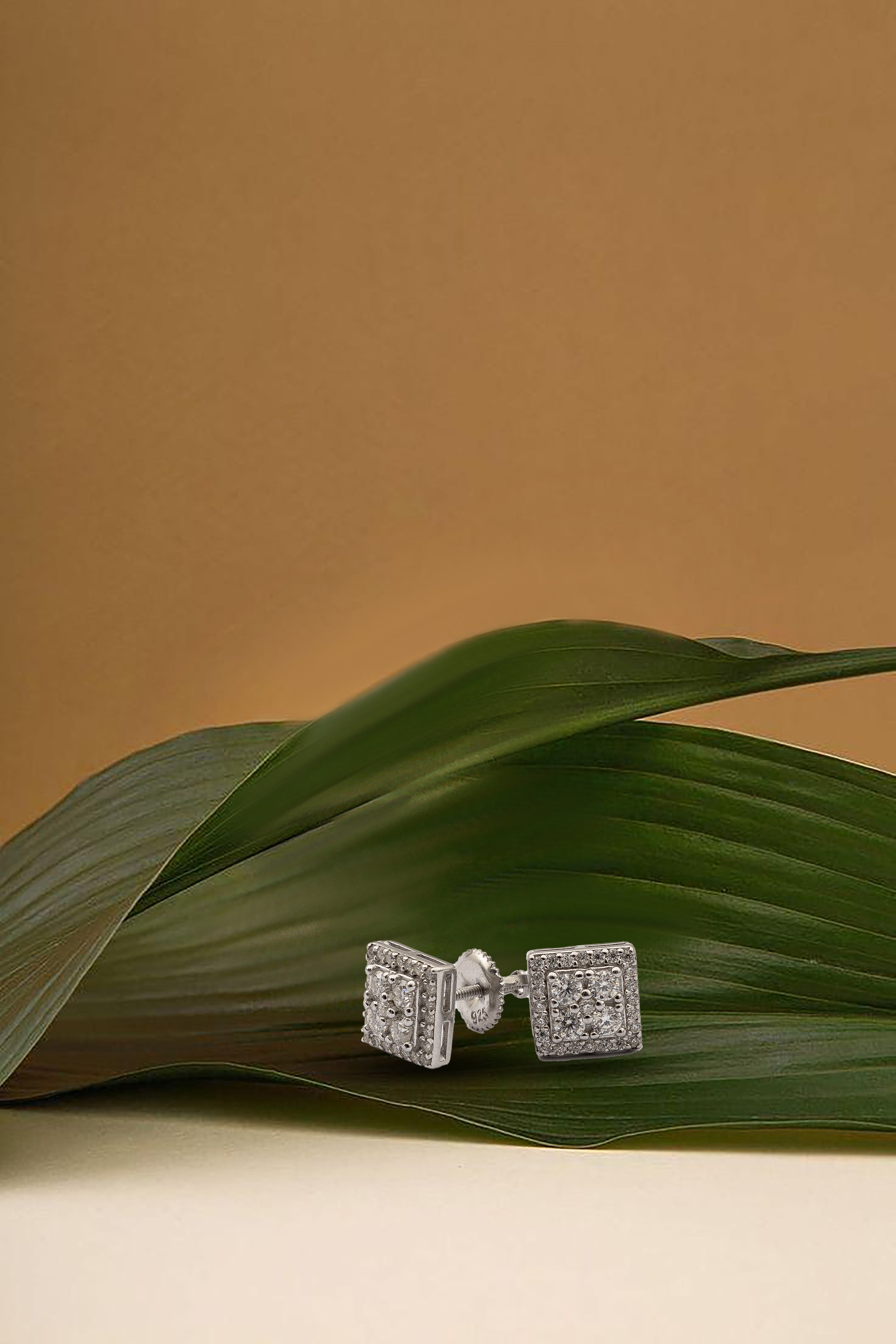 925 Sterling Silver 1 Square Carat Shape Moissanite Earrings