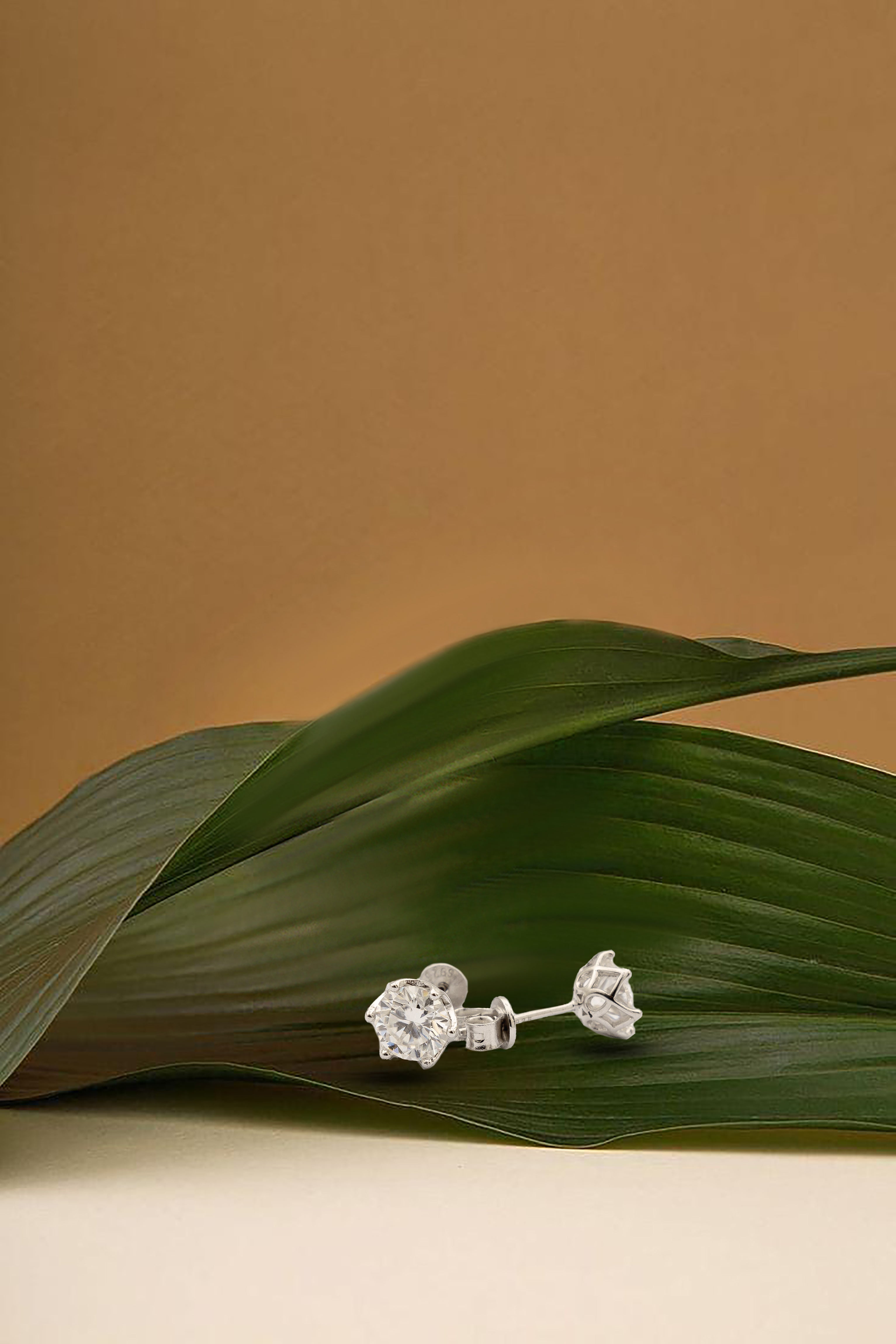 925 Sterling Silver  Rose Flower Moissanite Earings 2 carat ,1 carat each