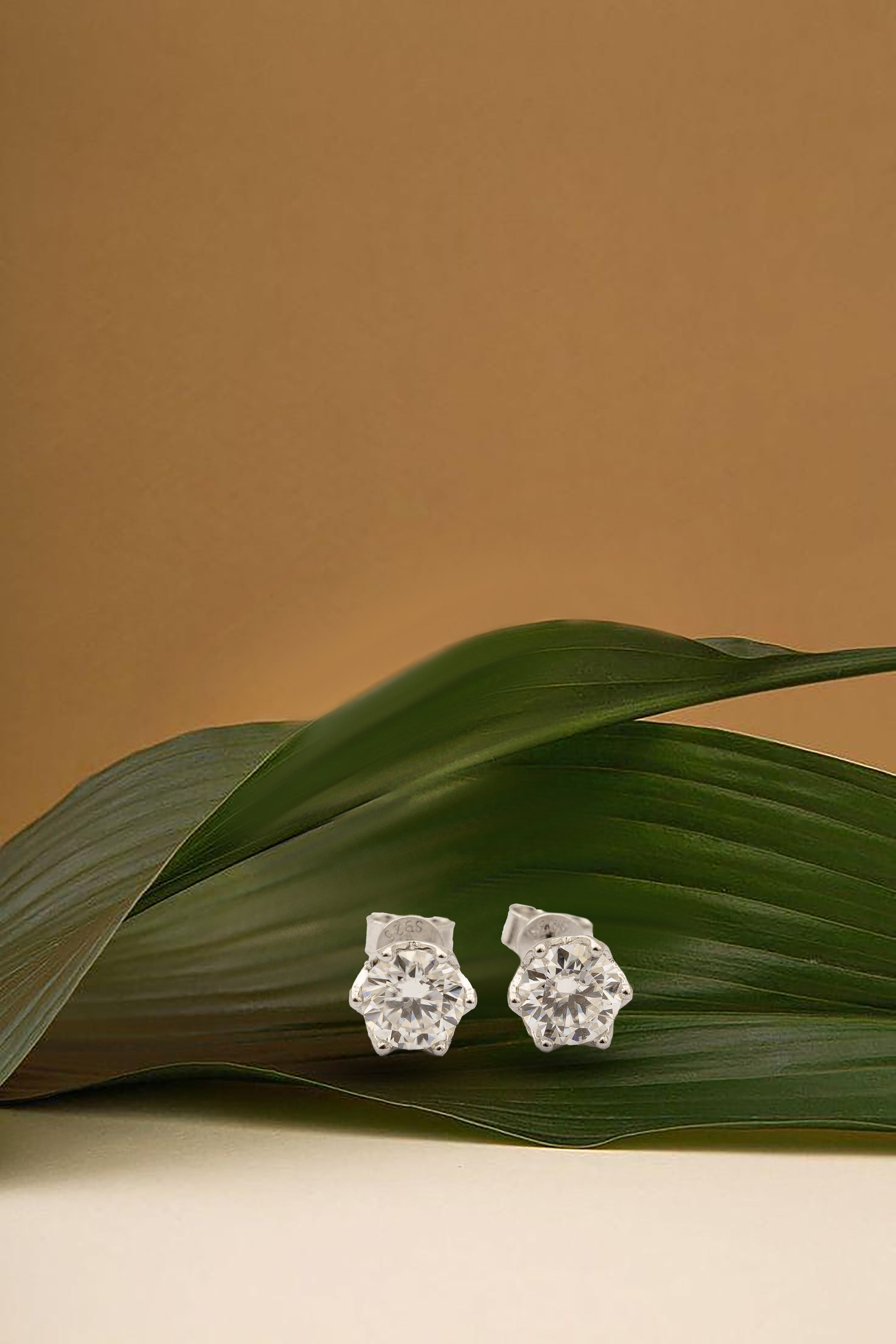 925 Sterling Silver  Rose Flower Moissanite Earings 2 carat ,1 carat each