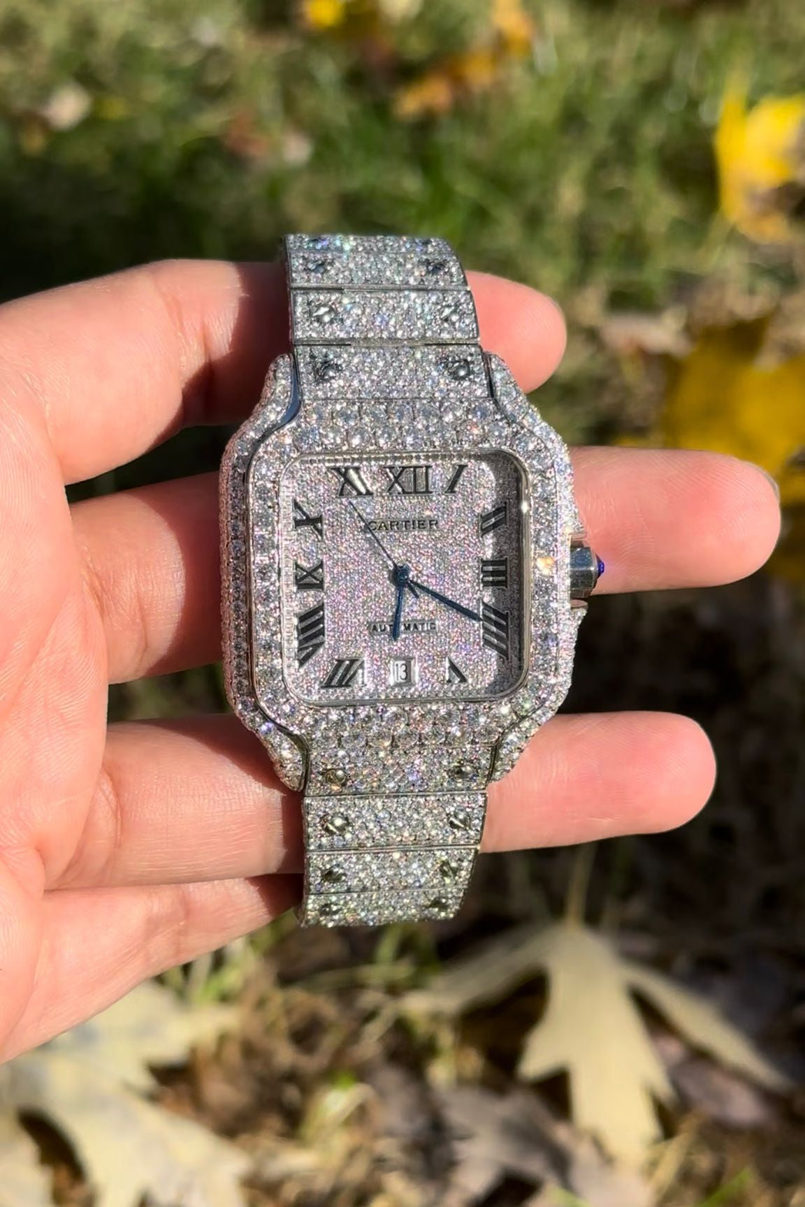 Moissanite VVS Iced Out Square Steel Bust Down Automatic Watch