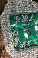CARTIER GREEN FACE AUTOMATIC MOISSANITE WATCH WITH REMOVABLE BAND (CUSTOM ORDER)