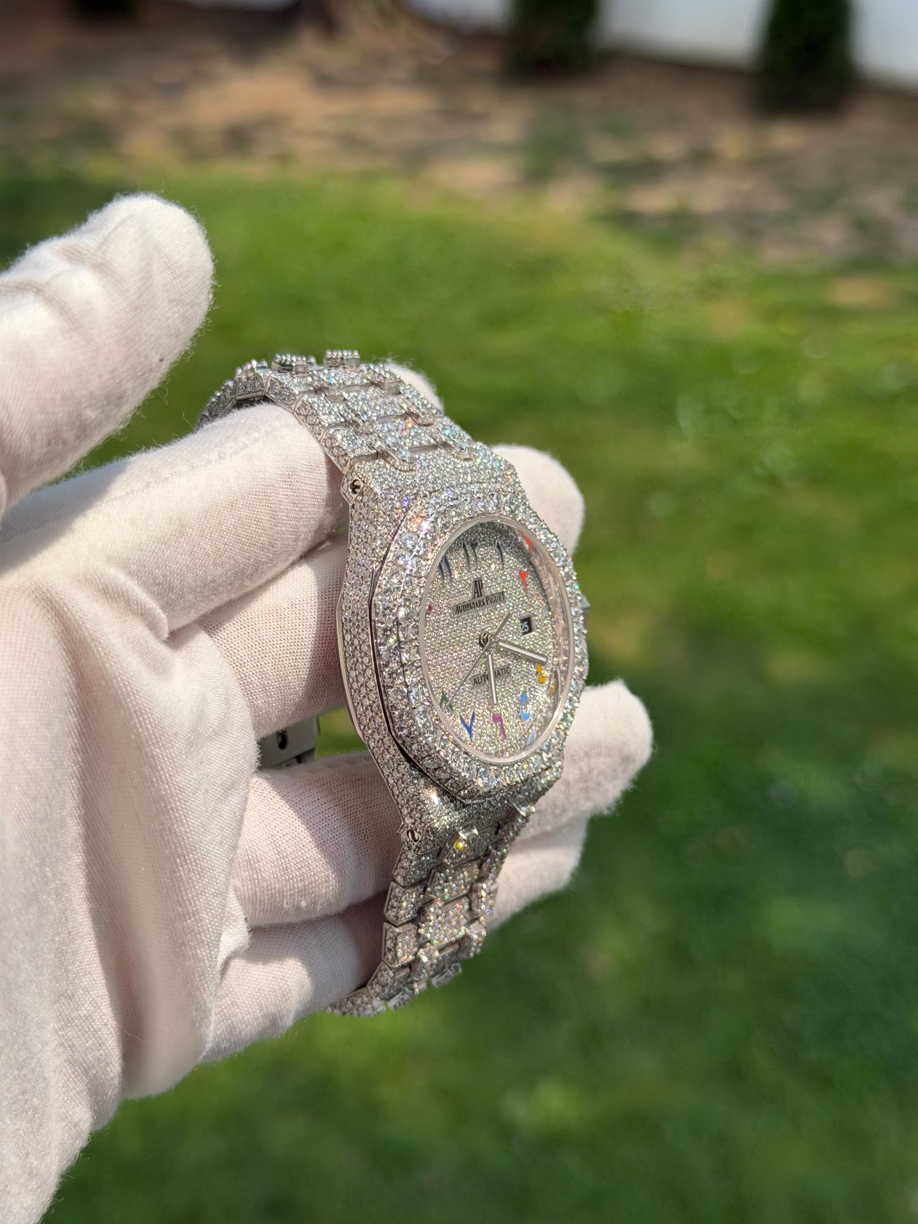Colorful Dial Bust Down Moissanite Watch | 41MM | 14K White Gold Secondary image