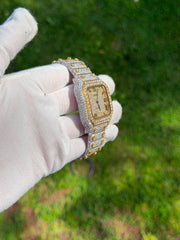 Cartierr Gold Stainless Steel 26 Carat Moissanite Watch
