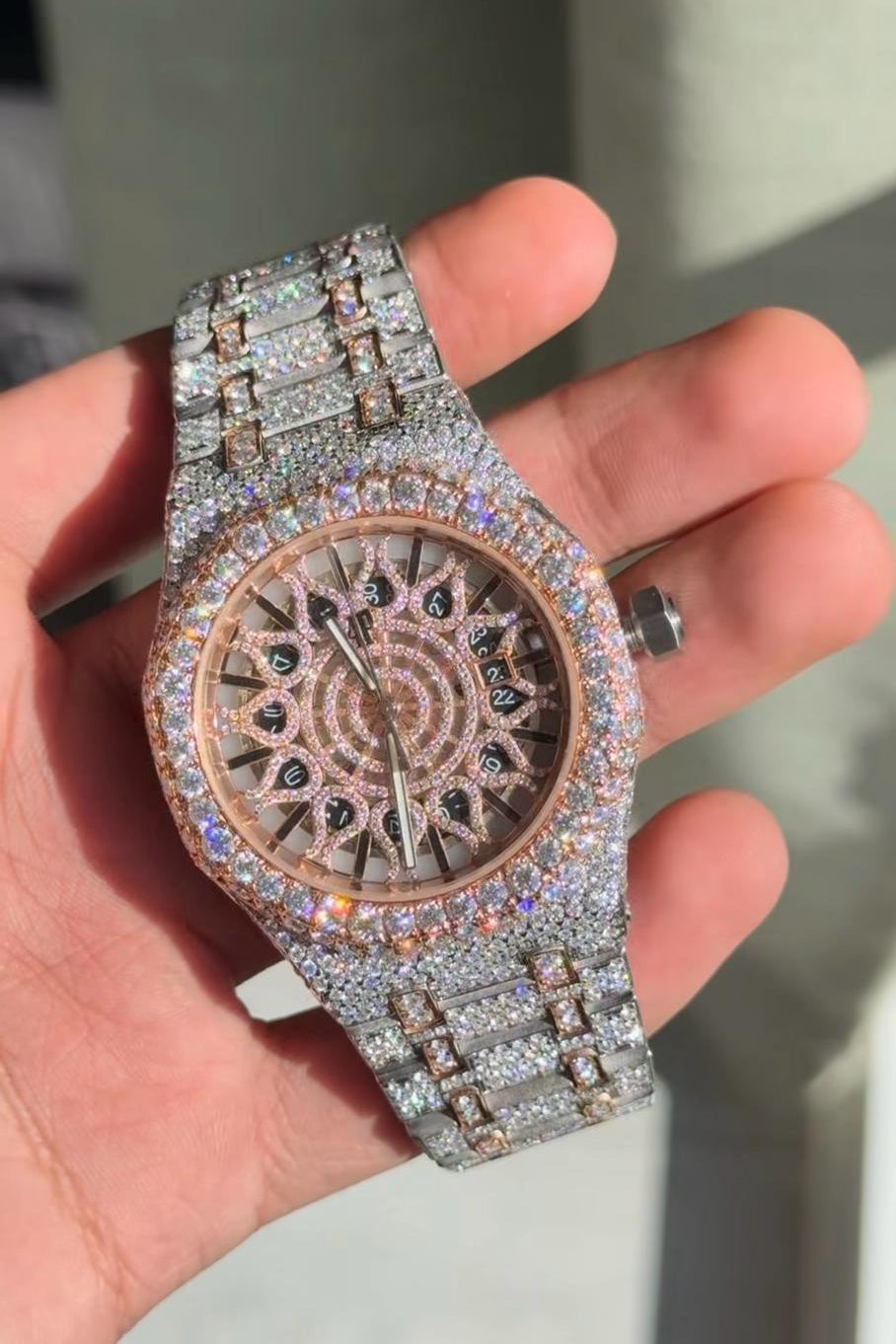 Stainless Steel Automatic Movement 41mm 26 Carat Moissanite Watch fully bussdown