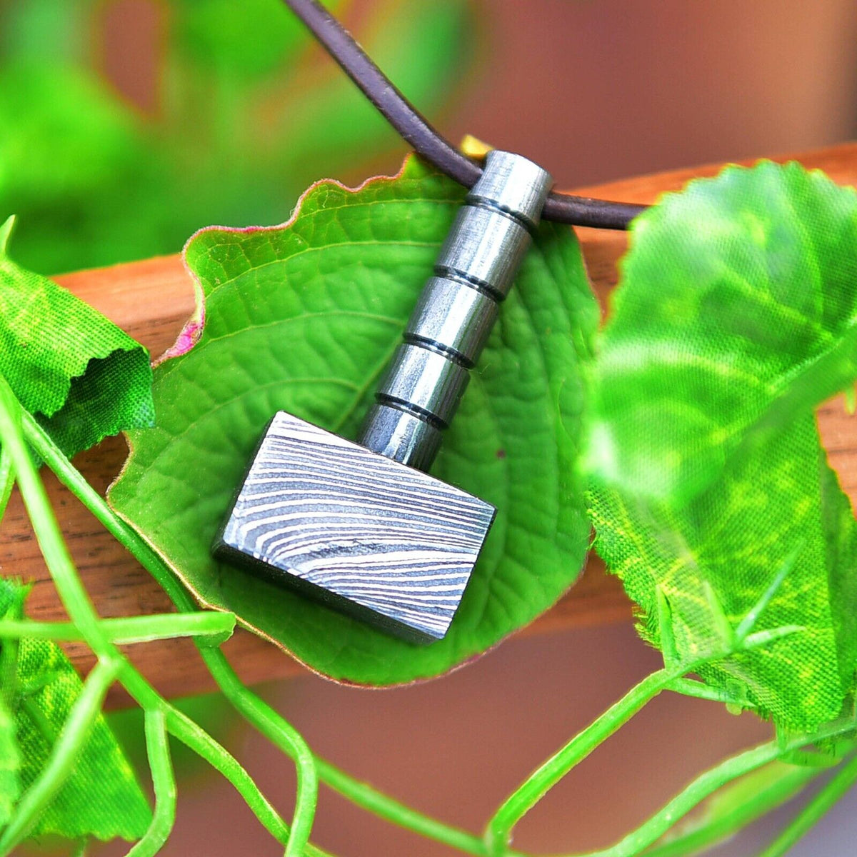Thor hammer pendant with adjustable leather cord
