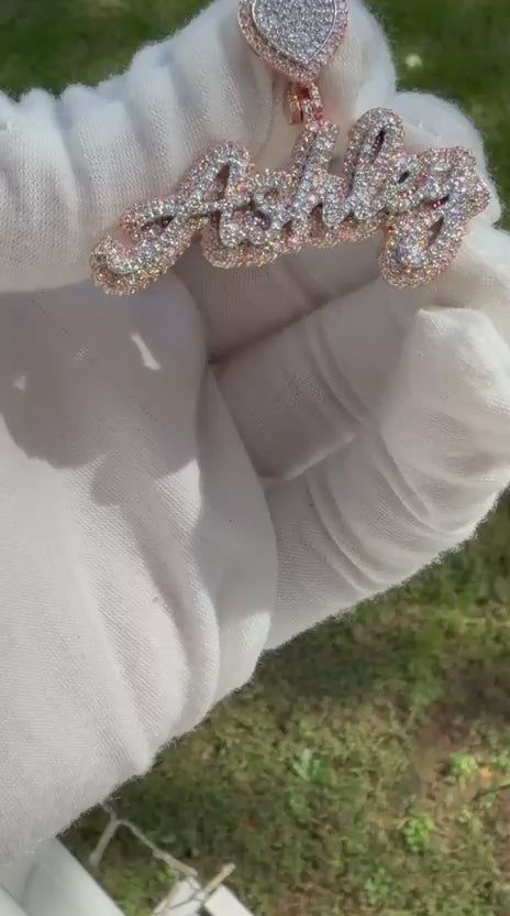 Customize Two Tone Silver 9MM Name Pendent Necklace In Moissanite Diamonds